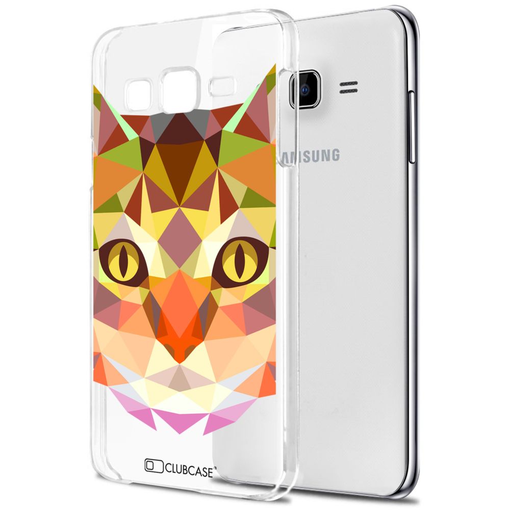 Caseink - Coque Housse Etui Samsung Galaxy J7 (J700) [Crystal HD Polygon Series Animal - Rigide - Ultra Fin - Imprimé en France] - Chat - Coque, étui smartphone