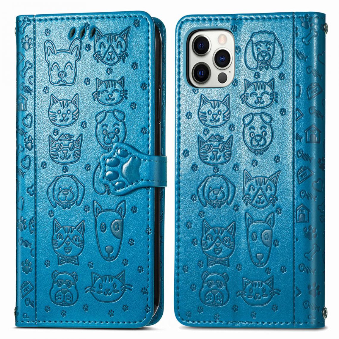Other - Etui en PU Impression de motif de chien de chat avec support bleu pour votre Apple iPhone 12 Pro Max - Coque, étui smartphone