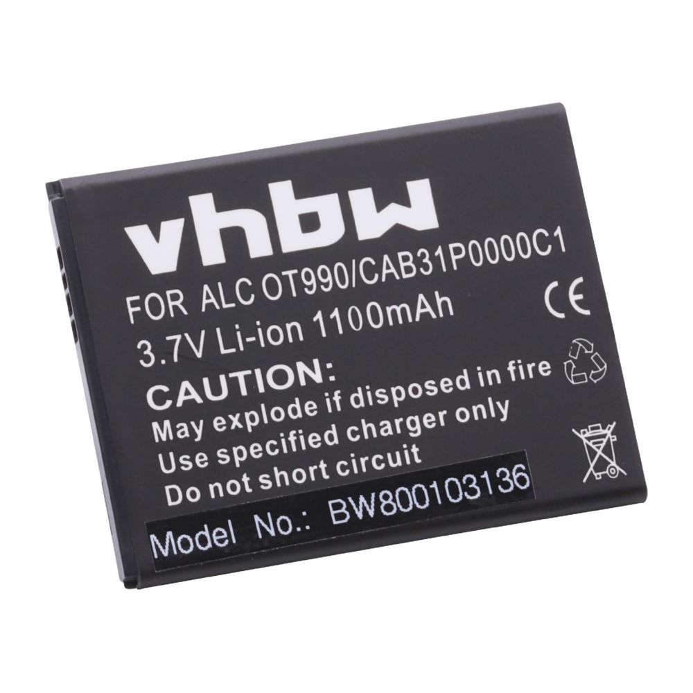 Vhbw - vhbw Li-Ion batterie 1100mAh (3.7V) pour Smartphone téléphone Alcatel One Touch OT-4015X, OT-4019M, OT-4019X, OT-4033D comme CAB31P0000C1, BY71. - Batterie téléphone