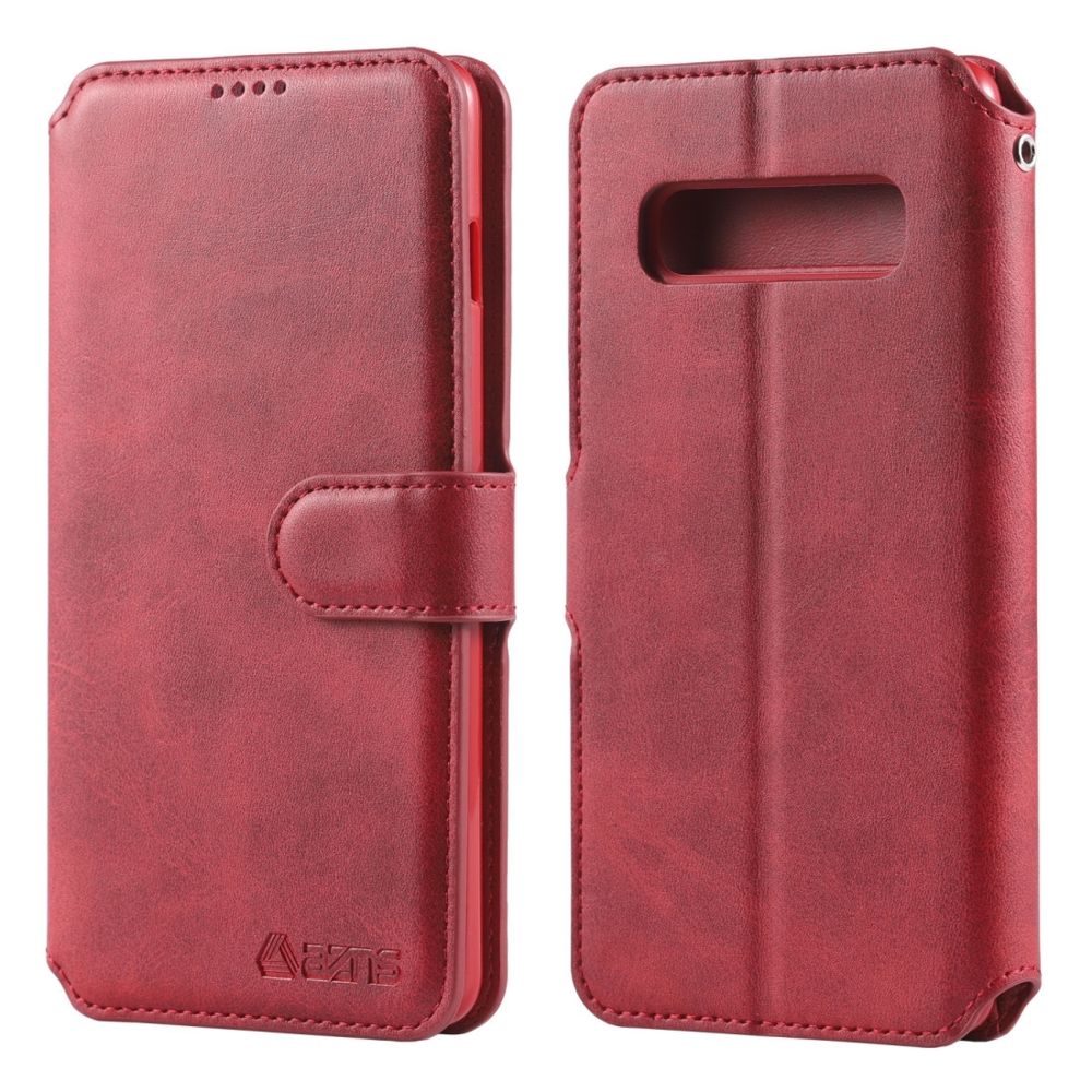 Wewoo - Housse Étui Coque Pour Galaxy S10 Plus AZNS en cuir avec rabat magnétique et texture de mollet porte et fentes cartes et cadre photo Rouge - Coque, étui smartphone