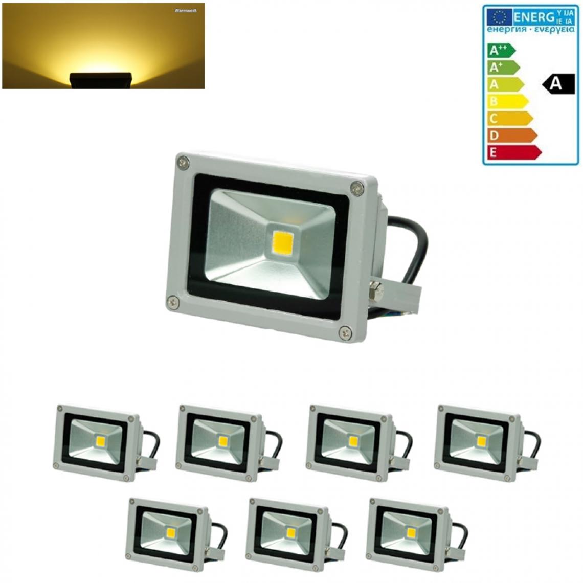 Ecd Germany - ECD Germany 7 x Projecteur LED 10W | 600 lumens | 2800K blanc chaud | Classe de protection IP65 | Projecteur mural pour extérieur - Projecteurs LED