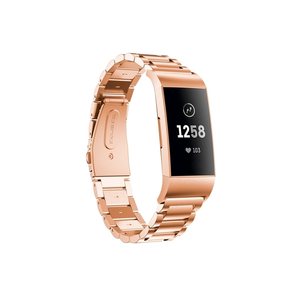 Wewoo - Trois perles boucle ardillon solide en acier inoxydable avec bracelet de montre pour Fitbit Charge 3 (or rose) - Bracelet connecté