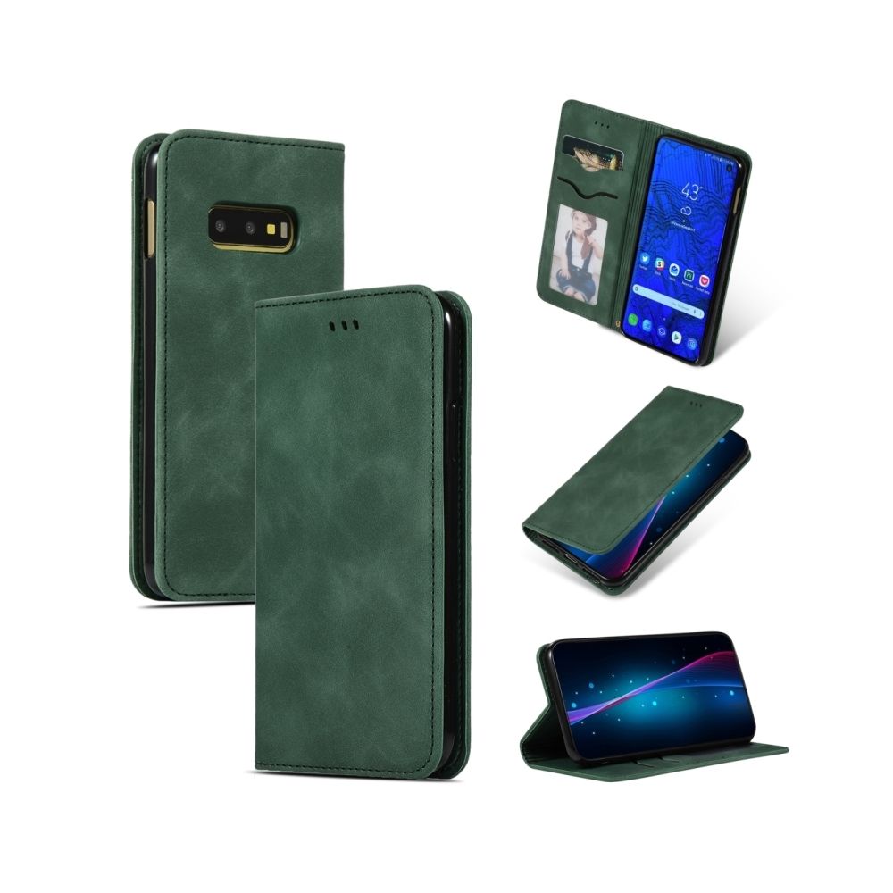 Wewoo - Housse Étui Coque en cuir à rabat horizontal magnétique Business Skin Feel rétro pour Samsung Galaxy S10 E vert armée - Coque, étui smartphone