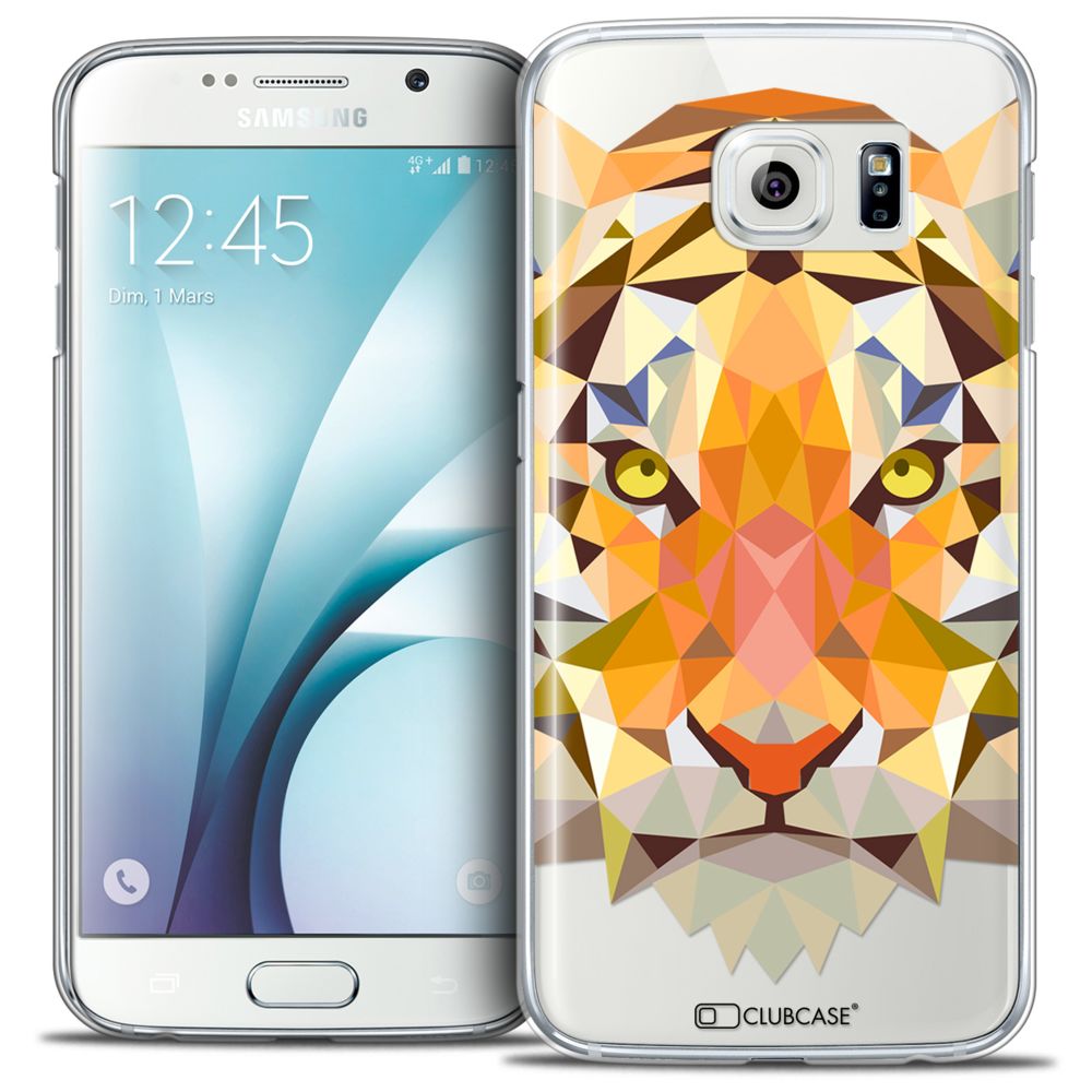 Caseink - Coque Housse Etui Galaxy S6 [Crystal HD Polygon Series Animal - Rigide - Ultra Fin - Imprimé en France] - Tigre - Coque, étui smartphone