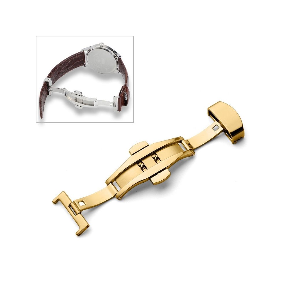 Wewoo - Bracelet pour montre connectée Montre-bracelet en cuir avec boucle à papillon acier inoxydable 316double pressiontaille 16 mm or - Bracelet connecté
