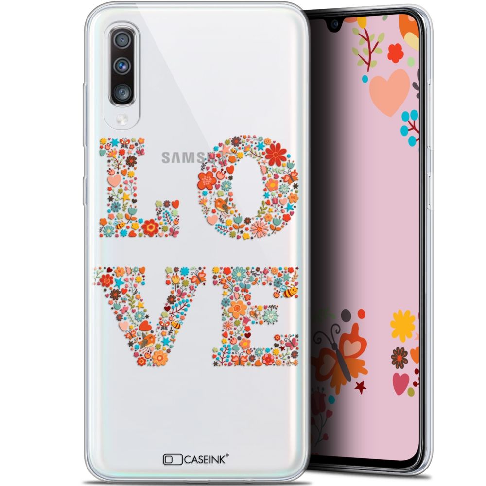 Caseink - Coque Pour Samsung Galaxy A70 (6.7 ) [Gel HD Collection Summer Design Love Flowers - Souple - Ultra Fin - Imprimé en France] - Coque, étui smartphone