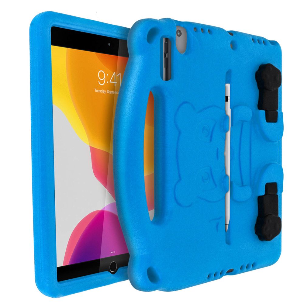 Avizar - Coque iPad 2019 10.2 Enfant Panda Mousse EVA Antichocs Pieds Support Vidéo Bleu - Coque, étui smartphone