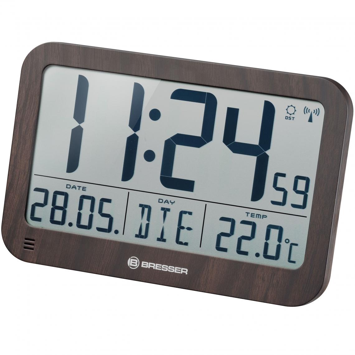 Bresser - Horloge murale avec grand écran LCD et affichage de température couleur bois - Bresser - Météo connectée