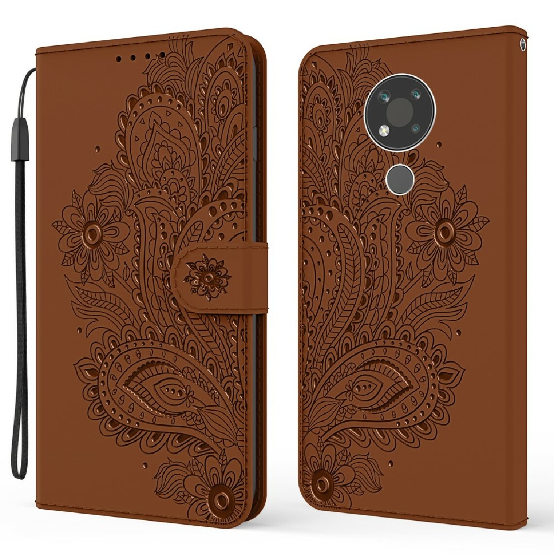 Other - Etui en PU motif de fleurs imprimé avec support marron pour votre Nokia 3.4 - Coque, étui smartphone