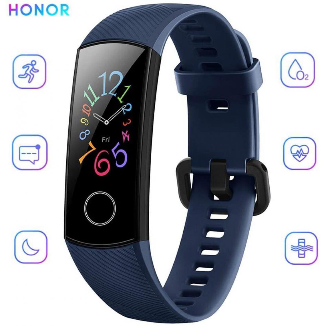 Chrono - Bracelet Connectée HONOR Band 5 pour Femme Homme Avec 5ATM Imperméable À l'eau pour Android iOS- Bleu - Montre connectée