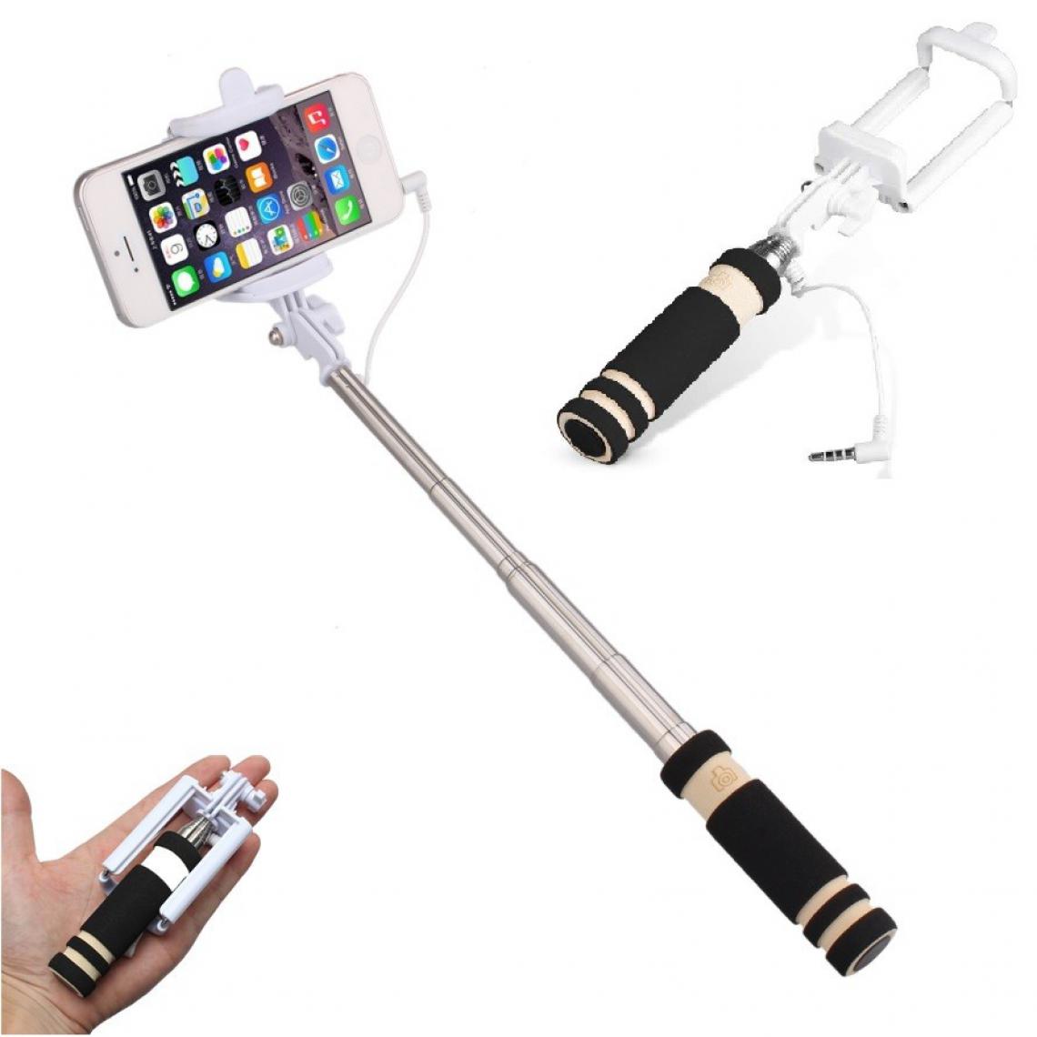 Shot - Mini Selfie Stick pour "ASUS ROG Phone 3" Perche Android IOS Reglable Bouton Photo Cable Jack Noir - Autres accessoires smartphone