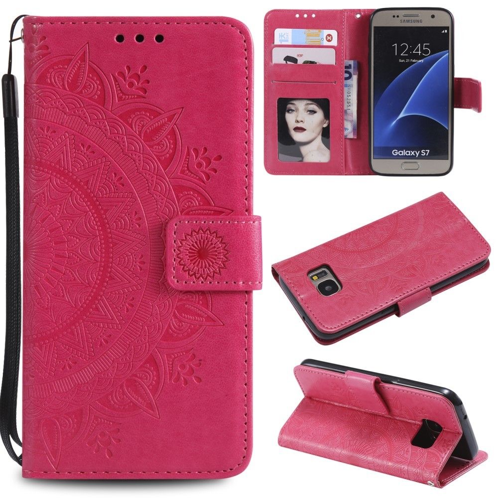 marque generique - Etui en PU + TPU fleur magnétique avec support rose pour votre Samsung Galaxy S7 SM-G930 - Coque, étui smartphone