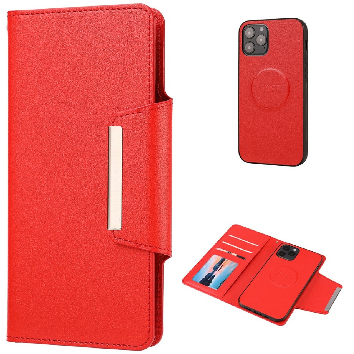 Other - Etui en PU + TPU étagère avec intérieur amovible rouge pour votre Apple iPhone 12 Pro/12 - Coque, étui smartphone