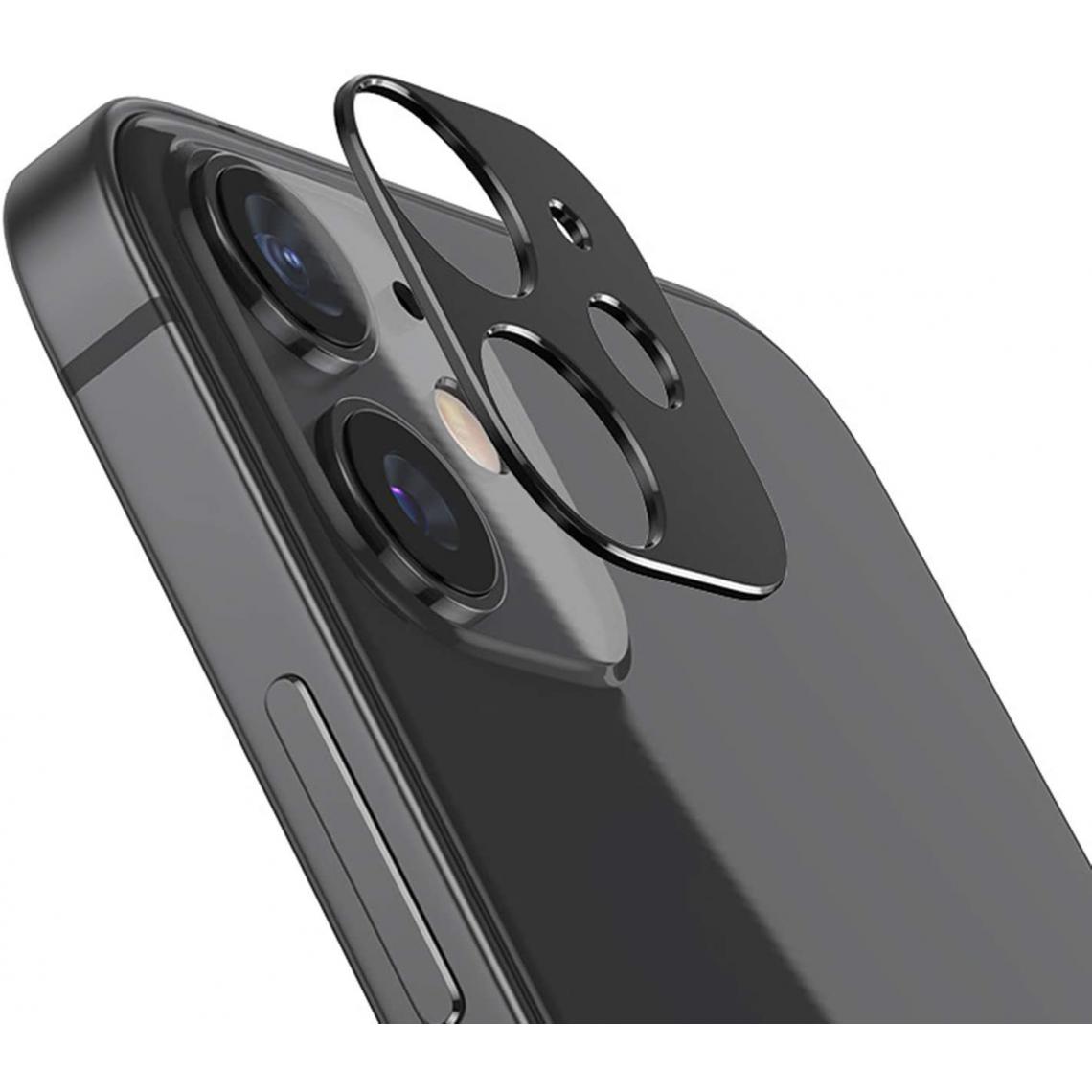 Shot - Protège Cameras Metal pour "IPHONE 12" Protection 3D Decoration (NOIR) - Protection écran smartphone