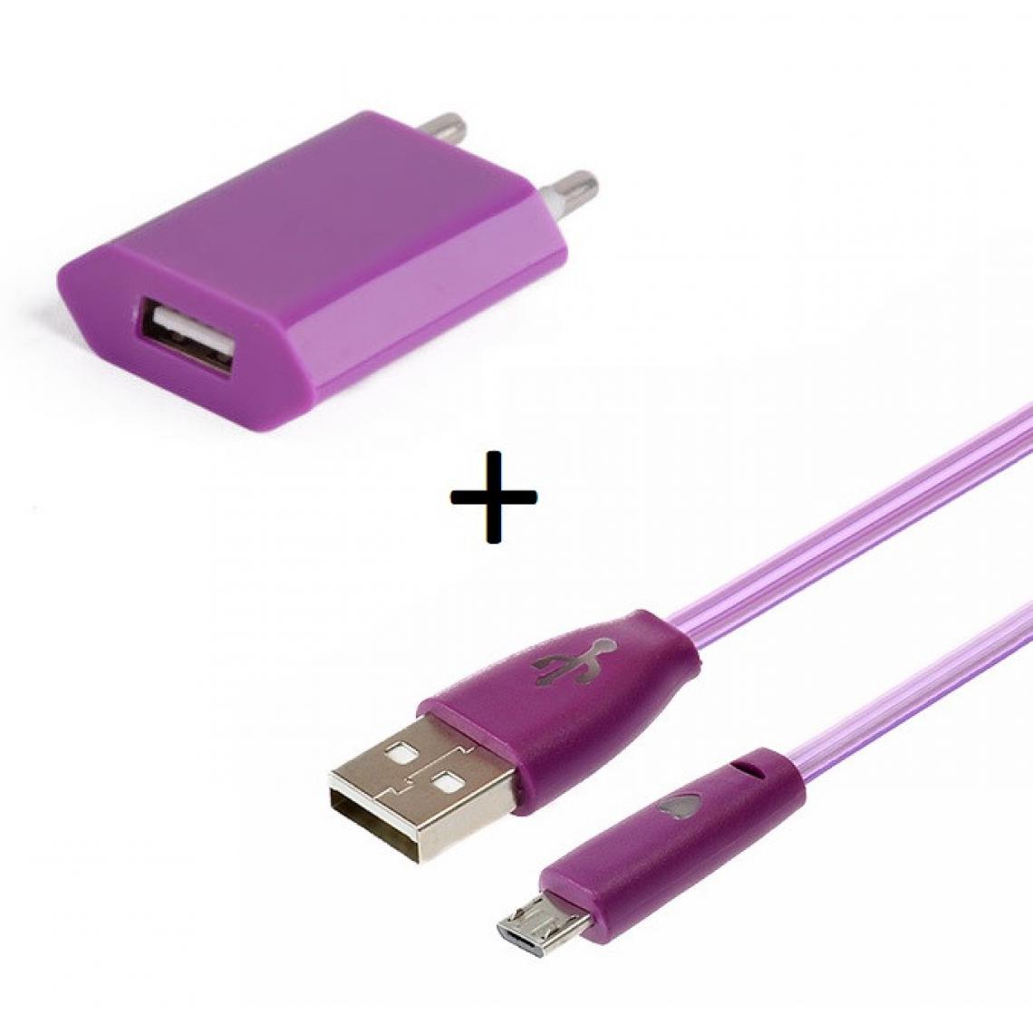 Shot - Pack Chargeur pour Ultimate Ears BLAST Smartphone Micro USB (Cable Smiley LED + Prise Secteur USB) Android (VIOLET) - Chargeur secteur téléphone