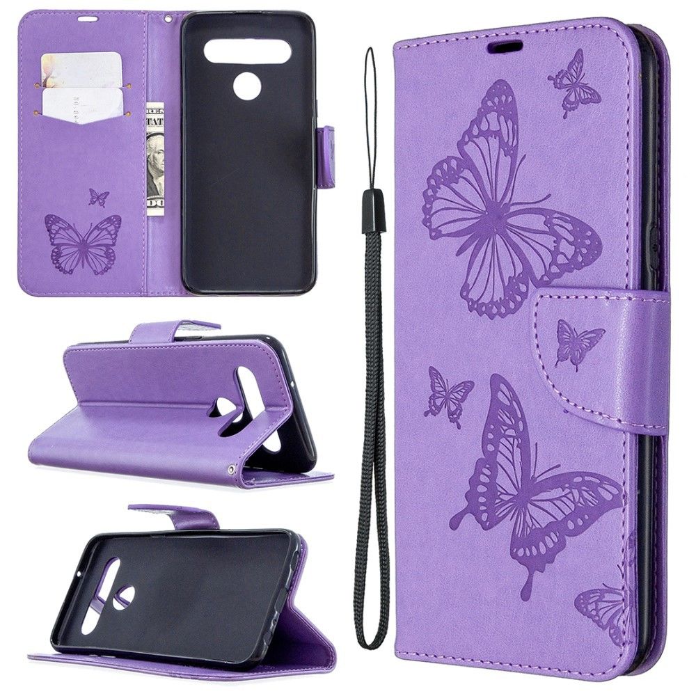 Generic - Etui en PU empreinte papillon avec support violet pour votre LG K61 - Coque, étui smartphone