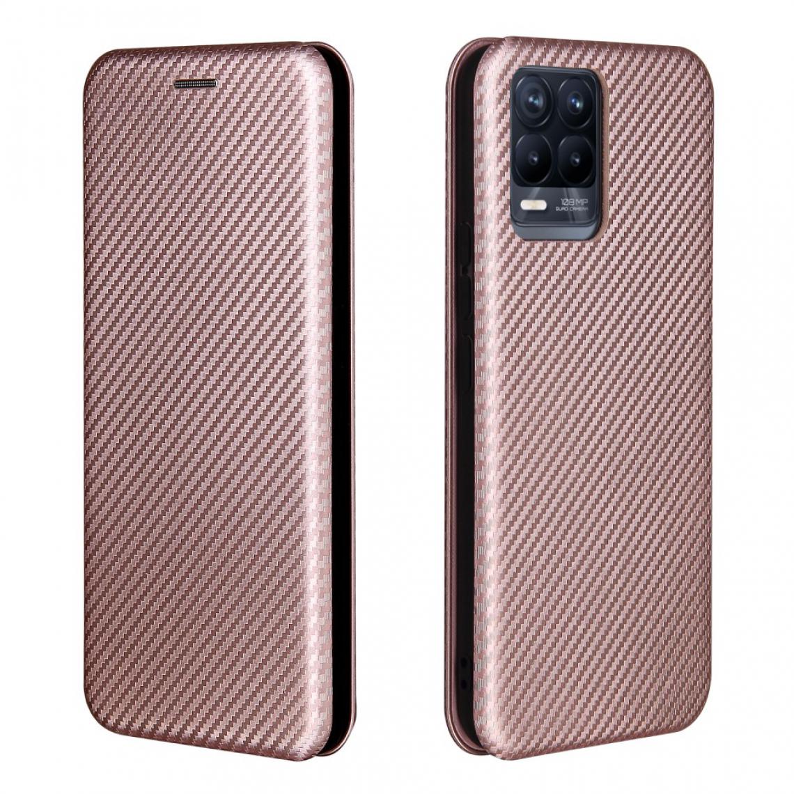 Other - Etui en PU Texture en fibre de carbone auto-absorbée avec porte-cartes et anneau or rose pour votre Realme 8/8 Pro - Coque, étui smartphone