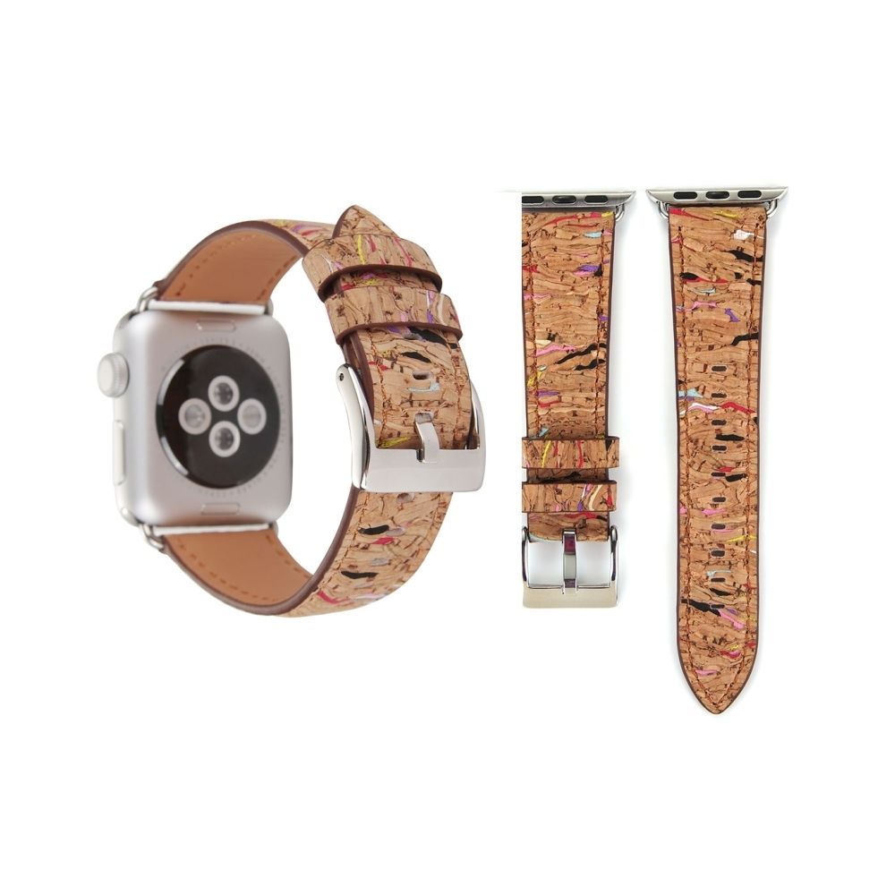 Wewoo - Bracelet pour Apple Watch Série 3 & 2 & 1 42mm Nouveau Style Wodden Texture Abstrait Motif Véritable En Cuir Montre-Bracelet Bande - Accessoires Apple Watch