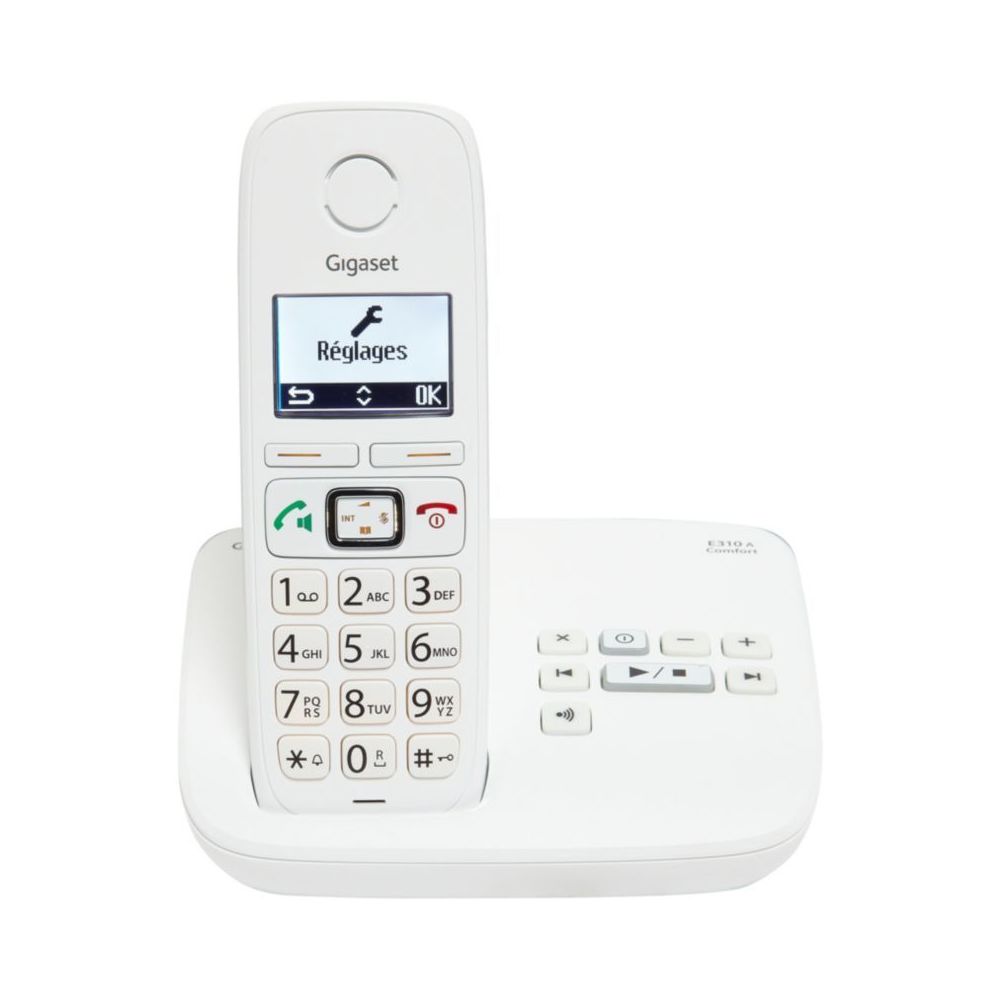 Gigaset - Téléphone fixe sans fil avec répondeur - E310A - Solo Blanc - Téléphone fixe sans fil