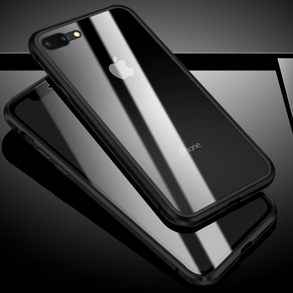 marque generique - Bumper en métal verre magnétique plein noir pour votre Apple iPhone 8 Plus/7 Plus 5.5 pouces - Coque, étui smartphone
