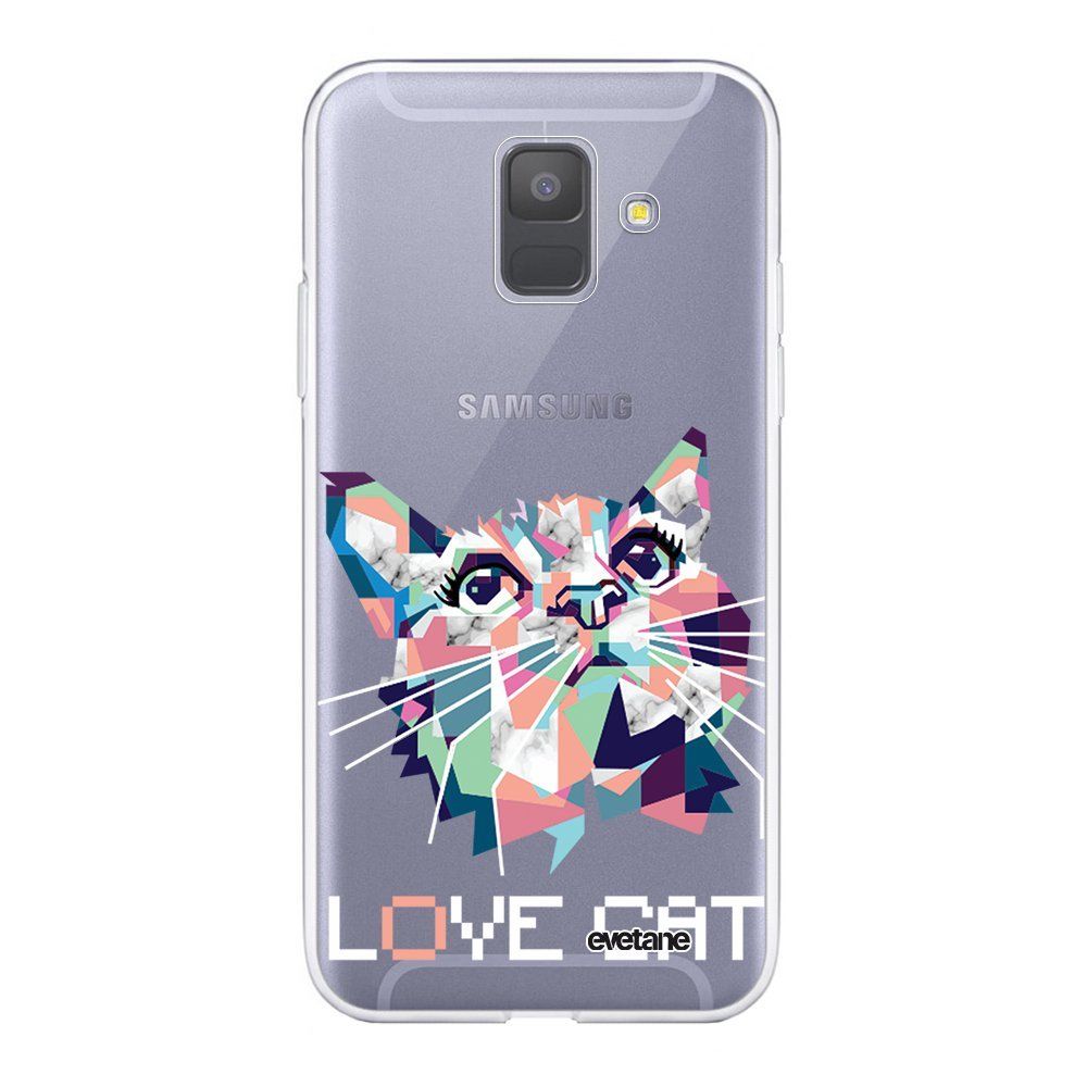Evetane - Coque Samsung Galaxy A6 2018 souple transparente Cat pixels Motif Ecriture Tendance Evetane. - Coque, étui smartphone