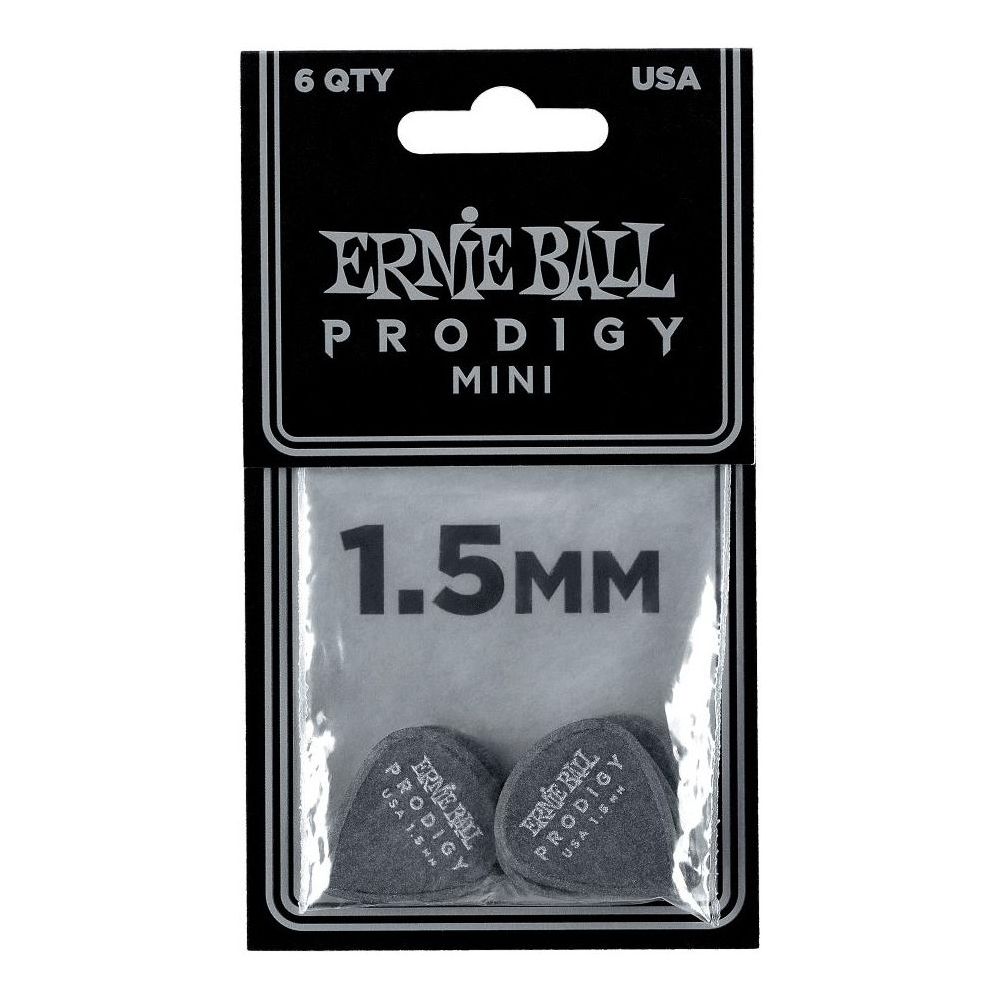 Ernie Ball - Ernie Ball 9200 - Sachet de 6 médiators minis Prodigy noir - 1.50mm - Accessoires instruments à cordes