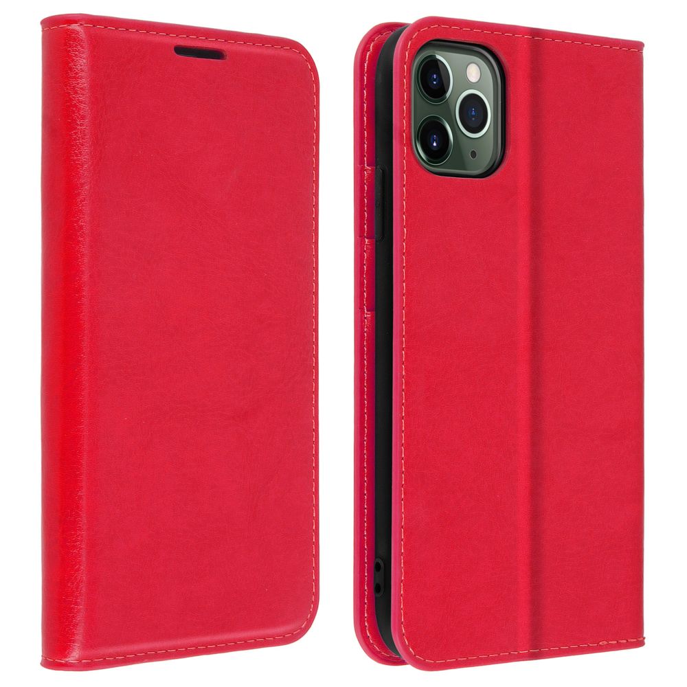 Avizar - Étui iPhone 11 Pro Max Folio Cuir Véritable Porte cartes Support Vidéo rouge - Coque, étui smartphone