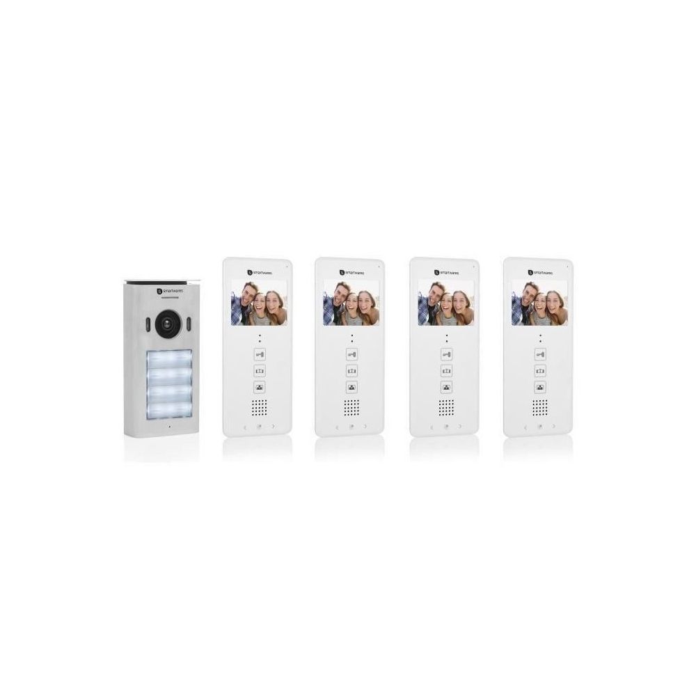 Smartwares - SMARTWARES Interphone vidéo 2 fils pour 4 appartements avec écran 3,5"" tactile DIC-22142 - Sonnette et visiophone connecté