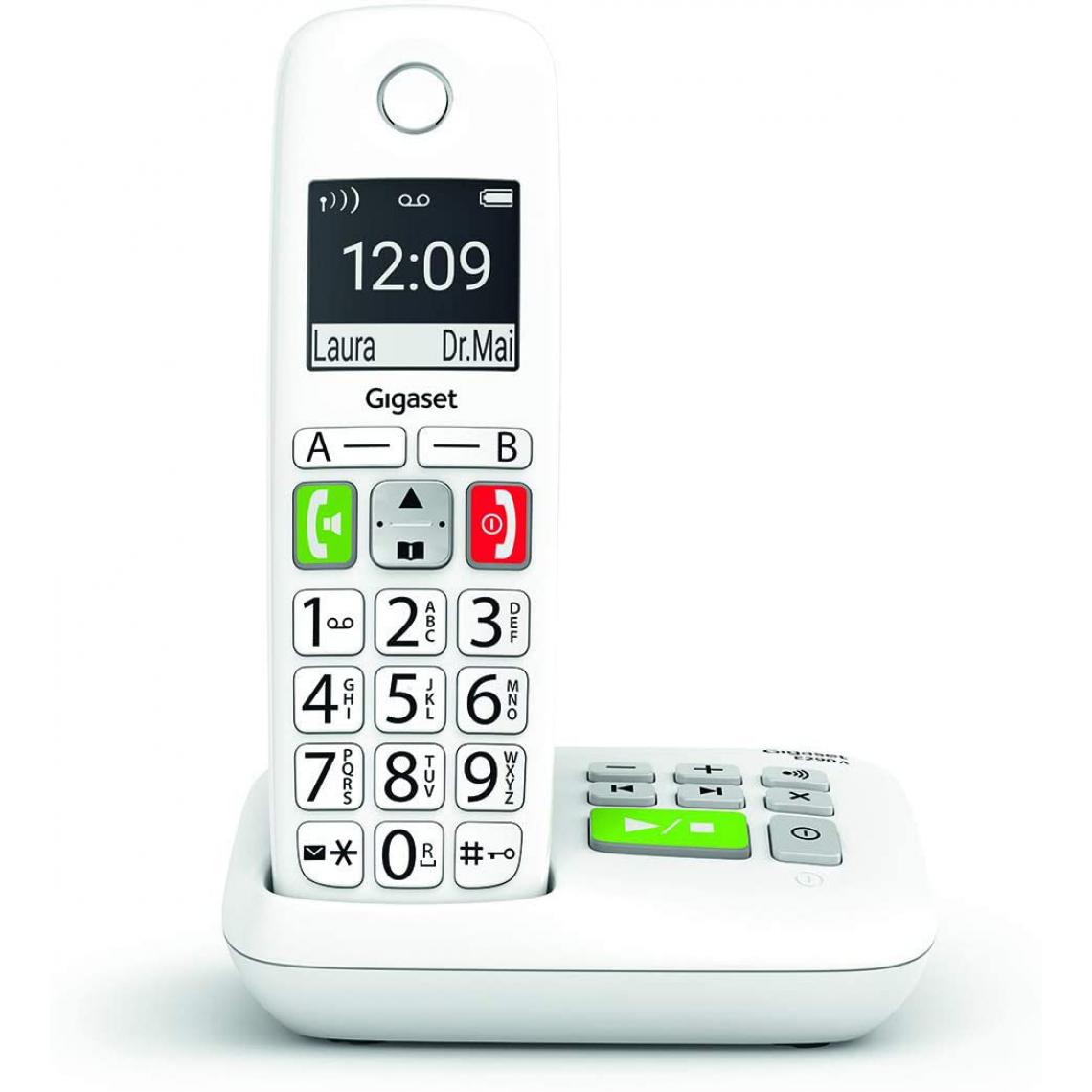 Gigaset - téléphone fixe solo sans Fil avec répondeur avec Grand écran rétroéclairé blanc - Téléphone fixe-répondeur