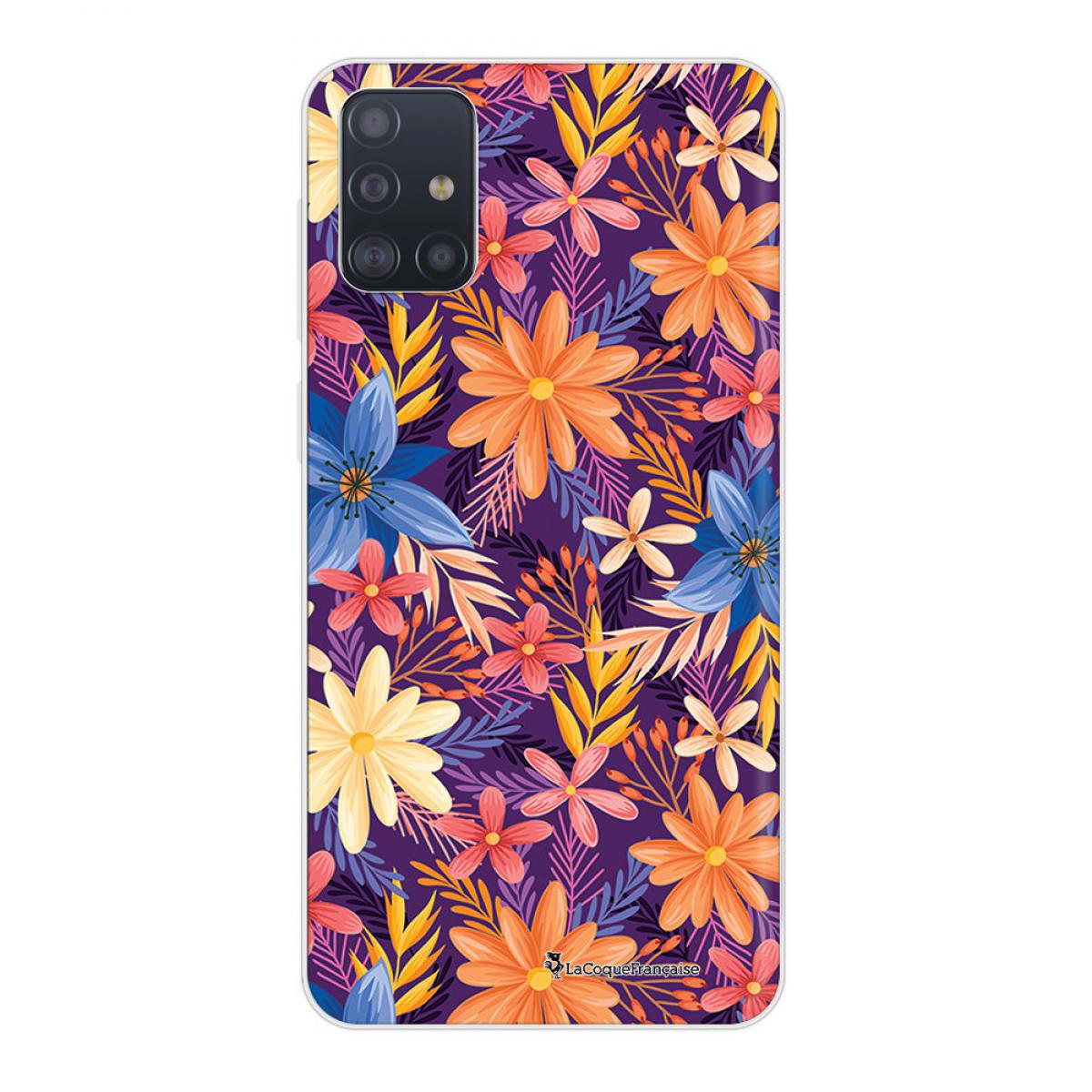 La Coque Francaise - Coque Samsung Galaxy A51 5G souple transparente Fleurs violettes et oranges Motif Ecriture Tendance La Coque Francaise - Coque, étui smartphone