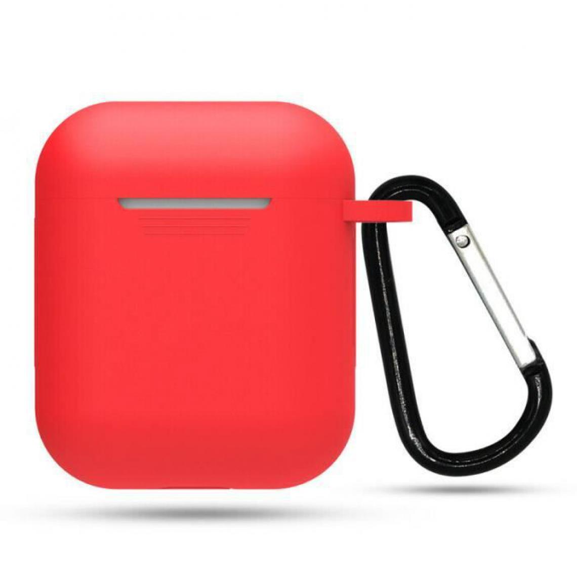 Tikawi - Tikawi Coque pour Apple Airpod Silicone Rouge + Mousqueton noir [Gel Souple] [Haute Protection] [Anti-Rayure] - Coque, étui smartphone