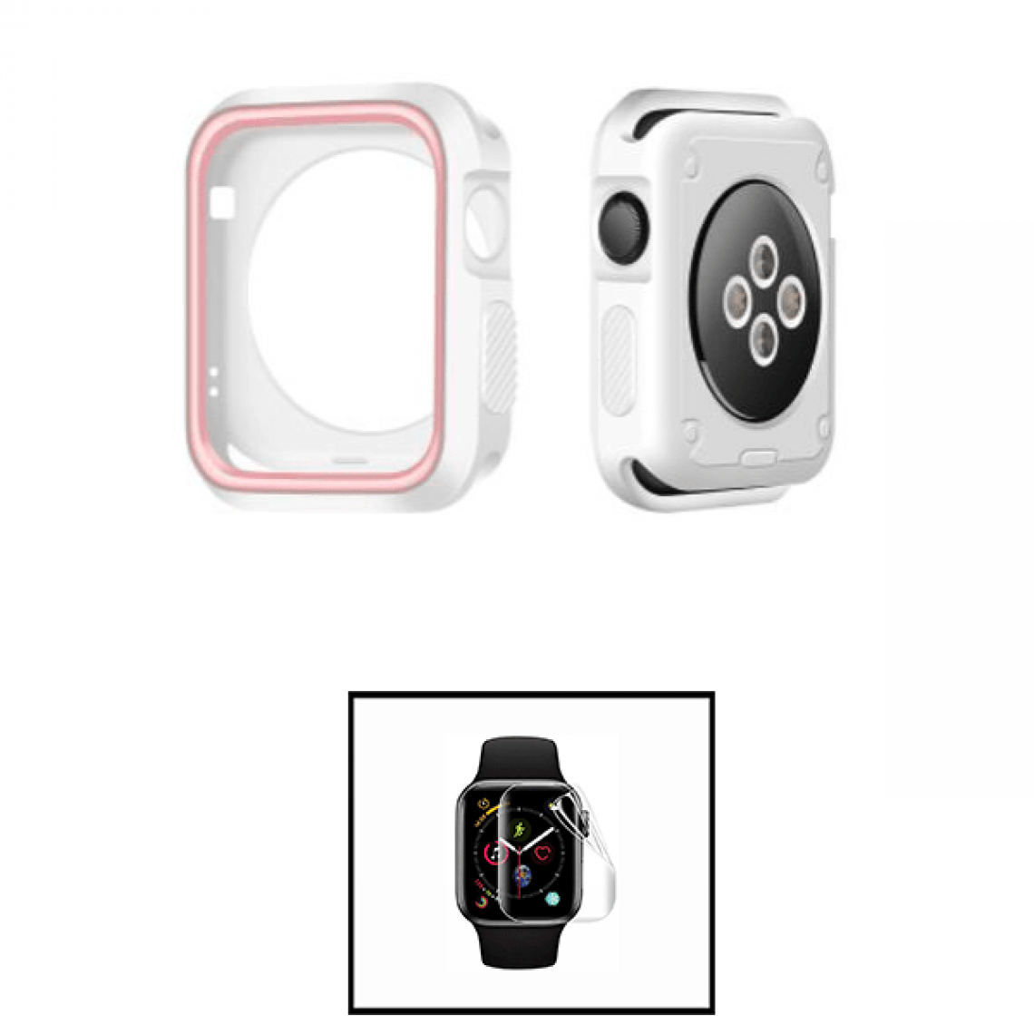Phonecare - Kit Coque Military DoubleColor + Film de Hydrogel pour Apple Watch Seriess 3 - 42mm - Blanc / rose - Coque, étui smartphone
