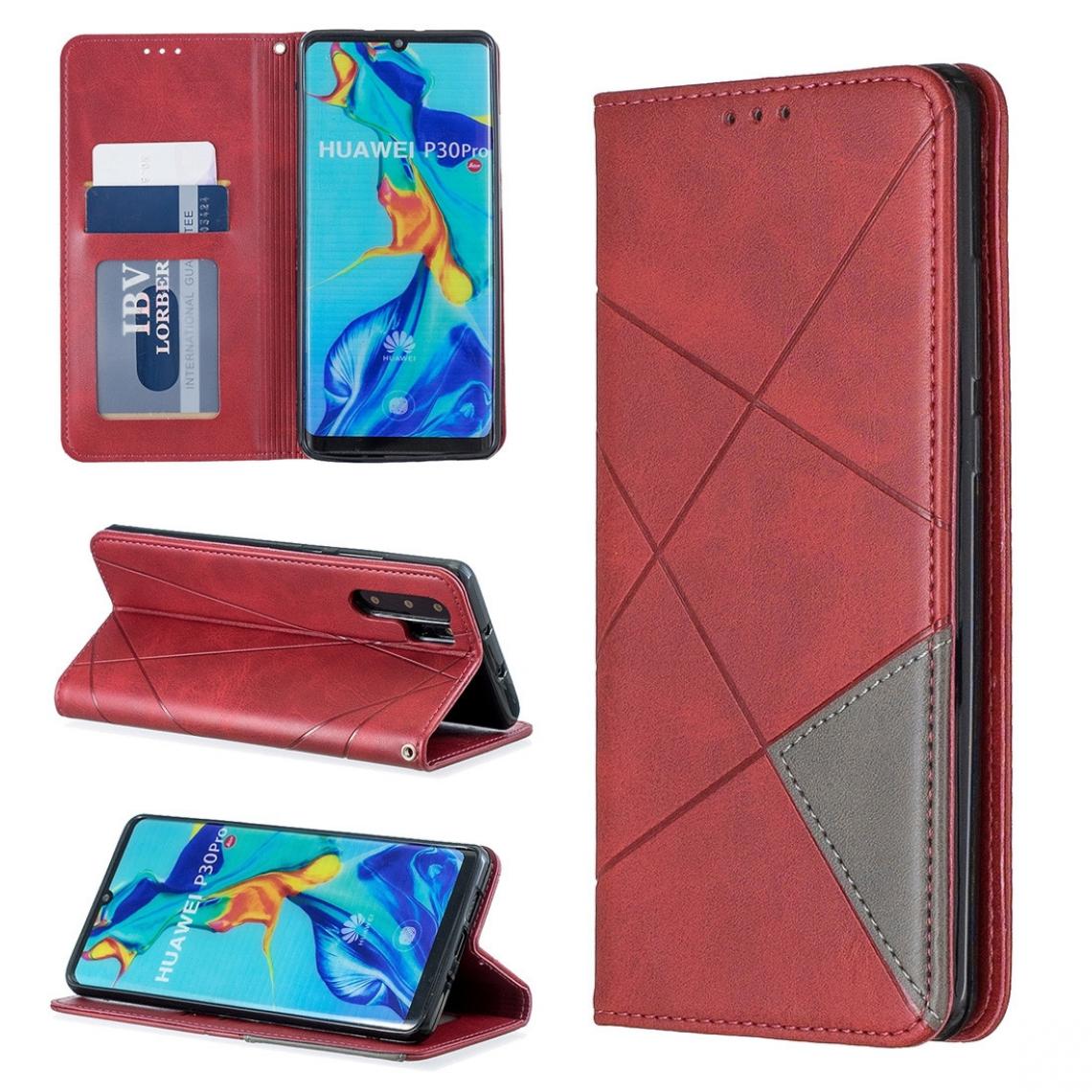 Wewoo - Housse Étui Coque Etui en cuir magnétique à rabat horizontal avec texture et losanges pour Huawei P30 Pro rouge - Coque, étui smartphone