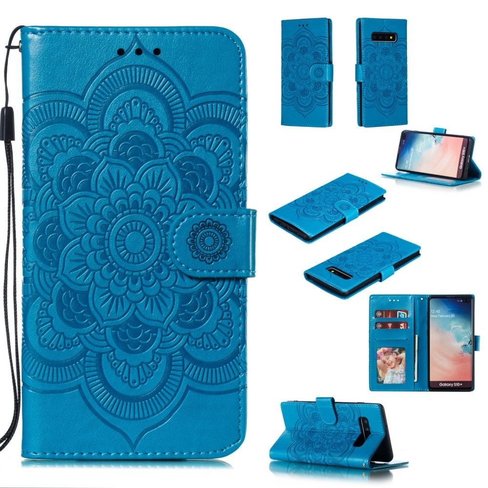 marque generique - Etui en PU fleur de mandala bleu pour votre Samsung Galaxy S10 Plus - Coque, étui smartphone