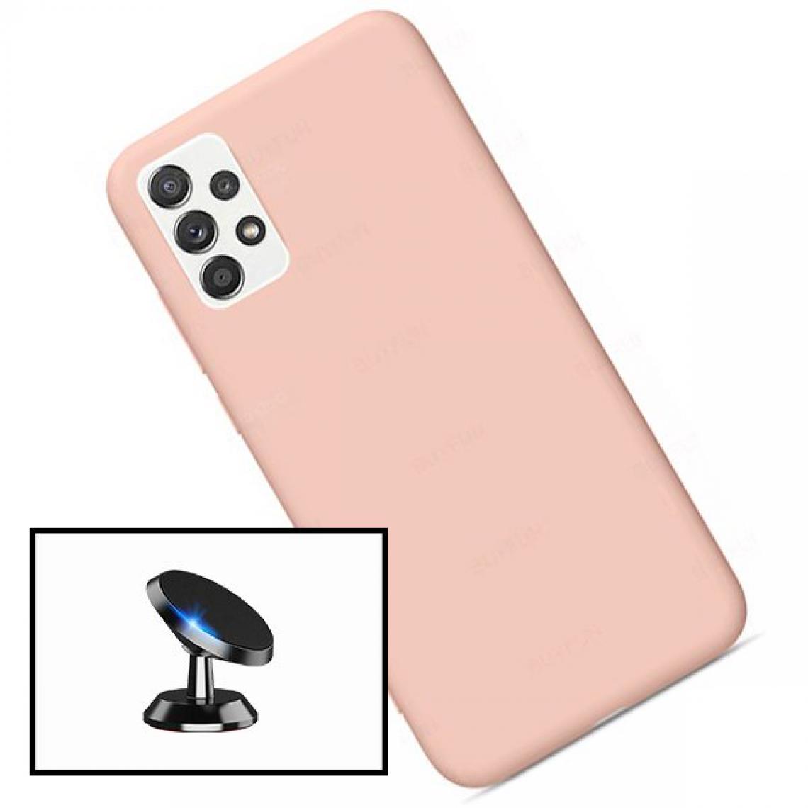 Phonecare - Kit Support Magnétique Pour Voiture + Coque Silicone Liquide - Samsung Galaxy A52 5G - Rose - Coque, étui smartphone