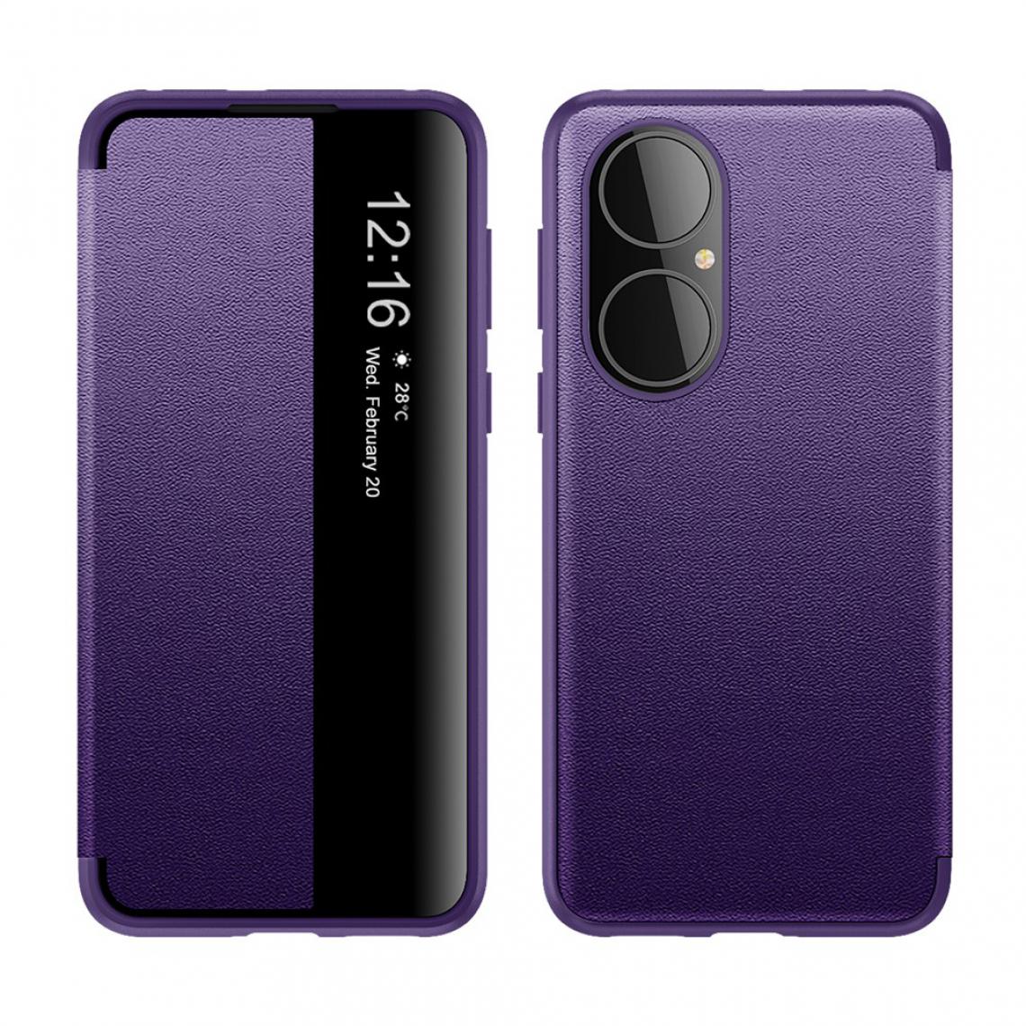 Other - Coque en TPU + PU Réveil et sommeil automatique Flip résistant aux chutes avec fenêtre de visualisation violet pour votre Huawei P50 - Coque, étui smartphone