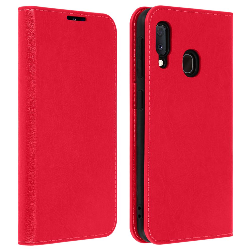 Avizar - Étui Galaxy A20e Folio Cuir Véritable Porte cartes Support Vidéo rouge - Coque, étui smartphone