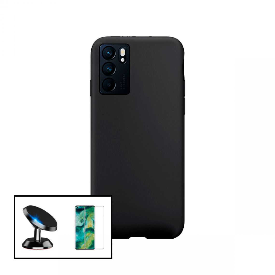 Phonecare - Kit de Film de Verre Trempé 5D à Couverture Complète + Coque en Silicone Liquide + Support Magnétique de Voiture pour OPPO RENE6 5G - Coque, étui smartphone
