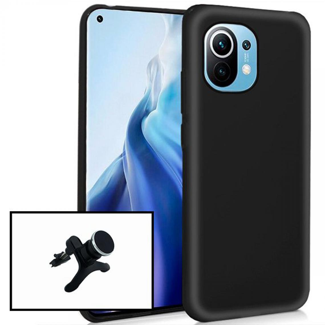 Phonecare - Kit Support de Voiture Magnétique Renforcé + Coque Silicone Liquide - Xiaomi Mi 11 - Noir - Coque, étui smartphone