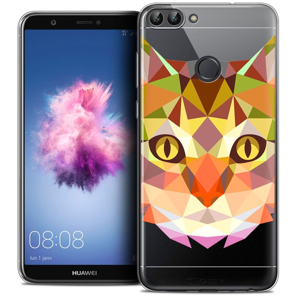 Caseink - Coque Housse Etui Huawei P Smart (5.7 ) [Crystal Gel HD Polygon Series Animal - Souple - Ultra Fin - Imprimé en France] Chat - Coque, étui smartphone