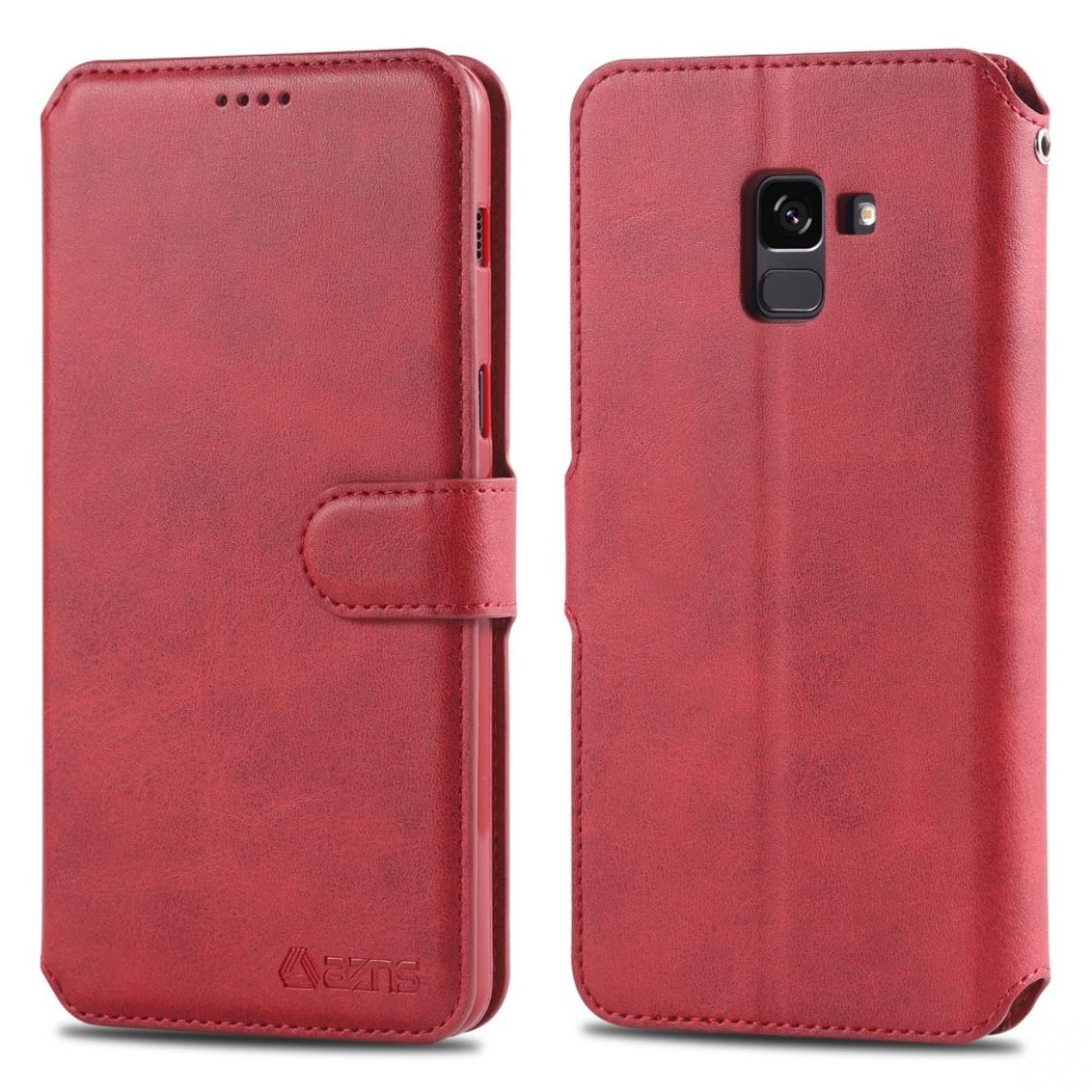 Wewoo - Housse Coque Pour Galaxy A8 Plus 2018 AZNS Étui en cuir PU avec texture de mollet et rabat horizontal porte-carte et fentes carte et cadre photo Rouge - Coque, étui smartphone