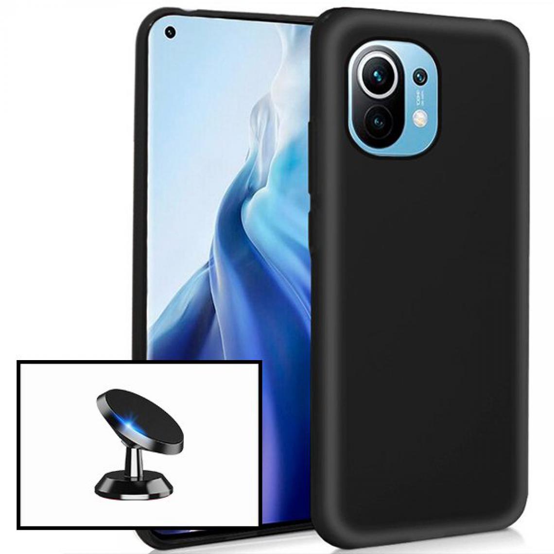 Phonecare - Kit Support Magnétique de Voiture + Coque en Silicone Liquide pour Xiaomi Mi 11 Lite 5G - Noir - Coque, étui smartphone