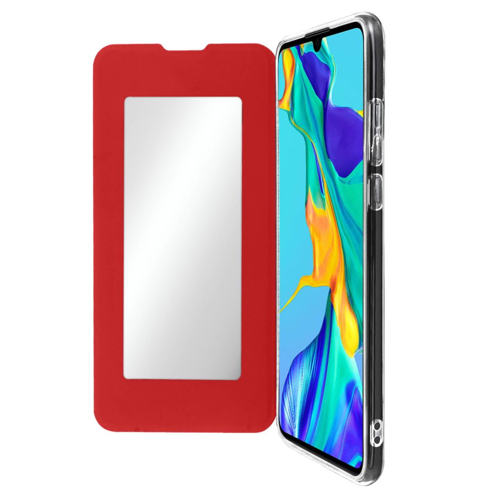 Avizar - Étui Huawei P30 Housse Folio Rigide Clapet avec Miroir Intégré Fin rouge - Coque, étui smartphone