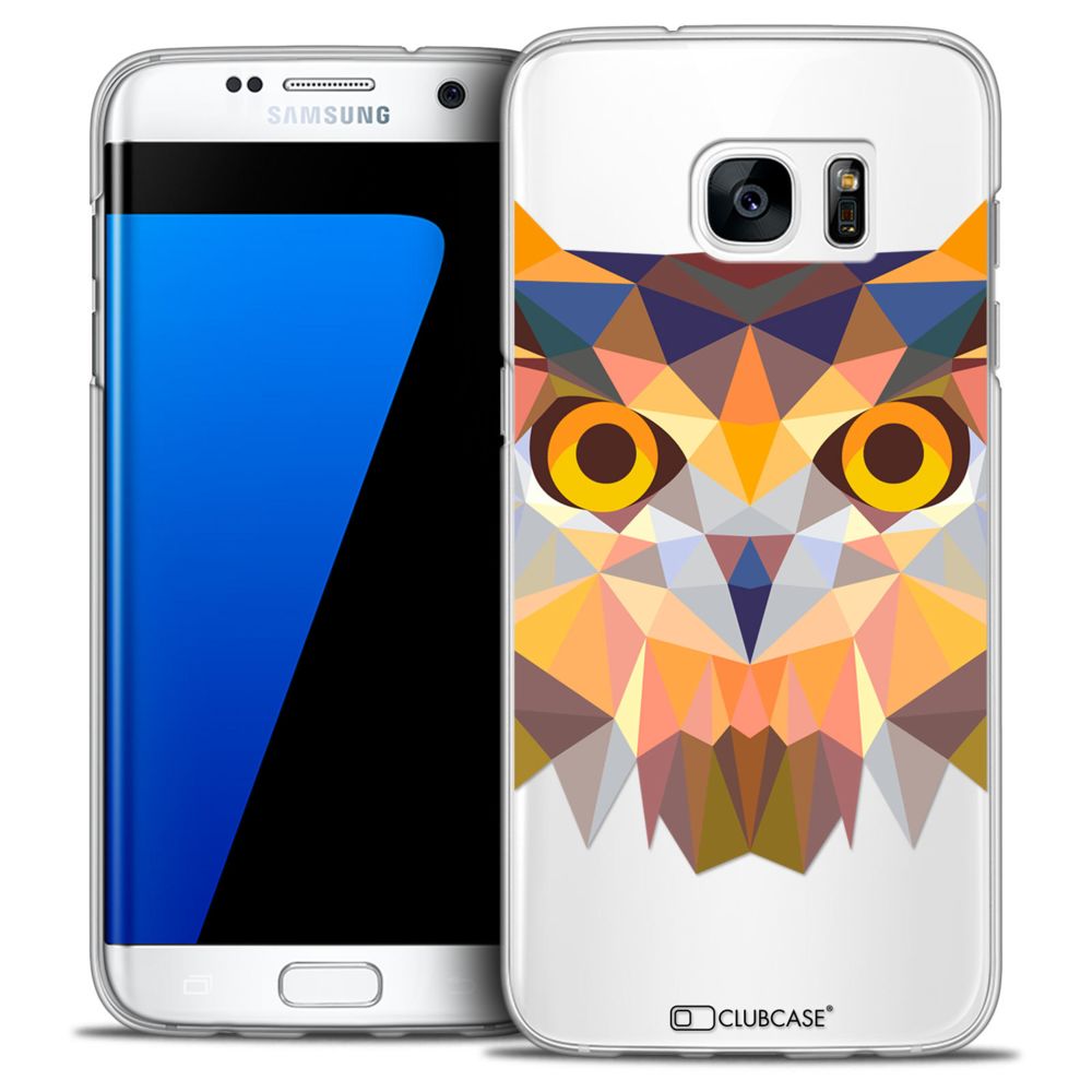 Caseink - Coque Housse Etui Galaxy S7 Edge [Crystal HD Polygon Series Animal - Rigide - Ultra Fin - Imprimé en France] - Hibou - Coque, étui smartphone