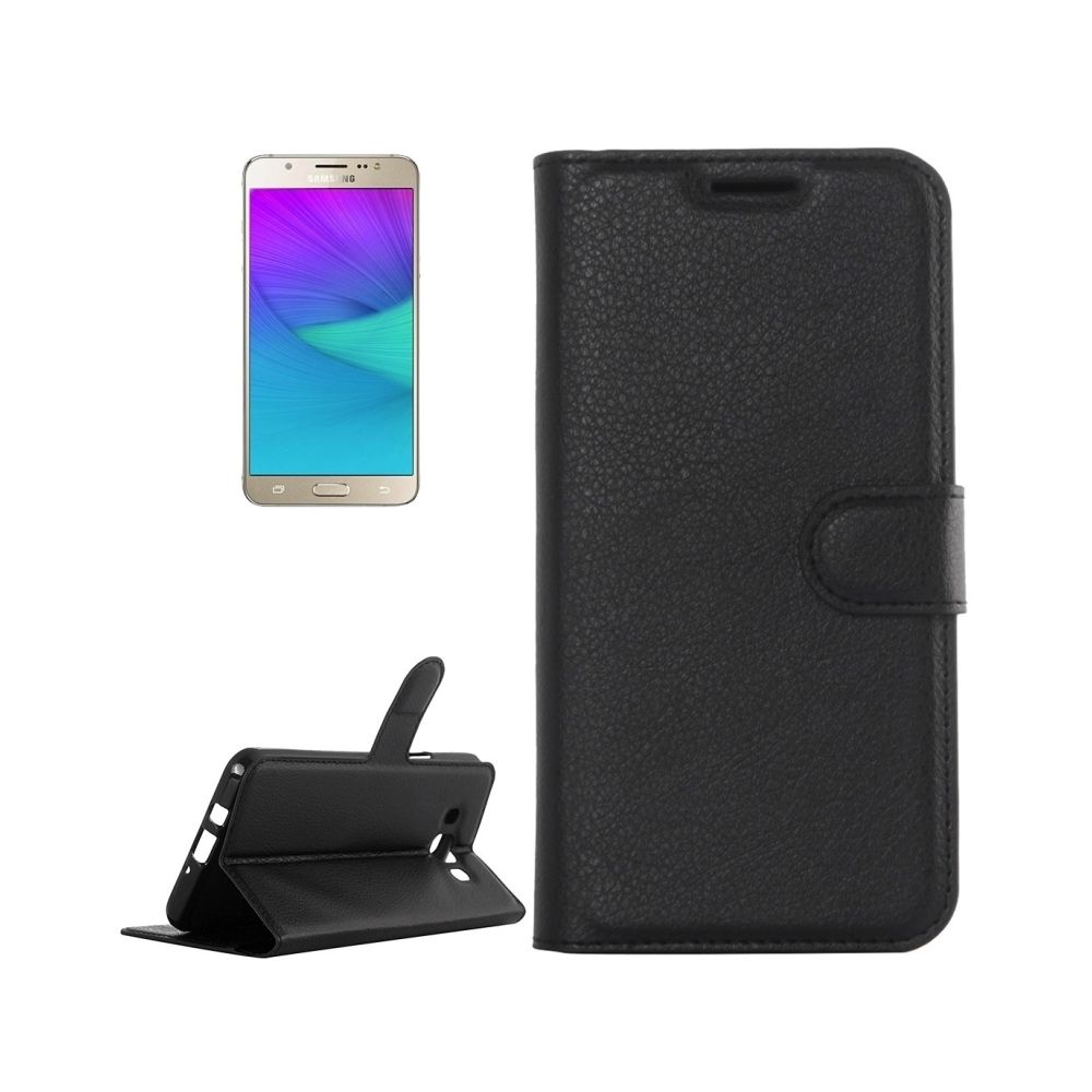 Wewoo - Housse Étui noir pour Samsung Galaxy J5 2016 / J510 Litchi Texture horizontale Flip en cuir avec titulaire et fentes cartes porte-monnaie - Coque, étui smartphone