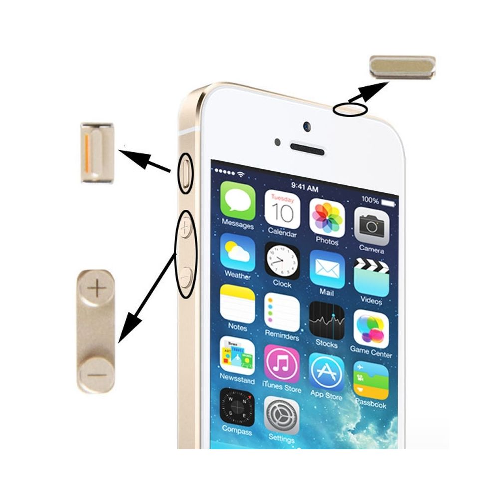 Wewoo - Kit de boutons pour iPhone 5S or 5S, Matériau en alliage 3 en 1 bouton muet + d'alimentation + de volume - Autres accessoires smartphone