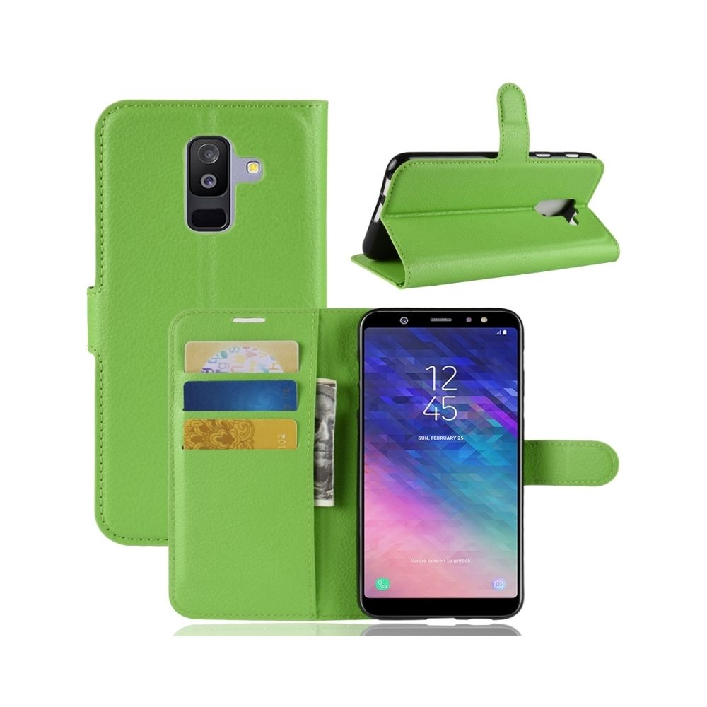 Wewoo - Housse Étui vert pour Samsung Galaxy A6 + 2018 Litchi Texture en cuir flip horizontal avec titulaire et fentes cartes porte-monnaie - Coque, étui smartphone