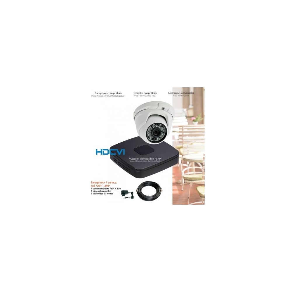 Dahua - Kit de vidéo surveillance HDCVI avec 1 caméra dôme Capacité du disque dur - Aucun disque dur - Caméra de surveillance connectée