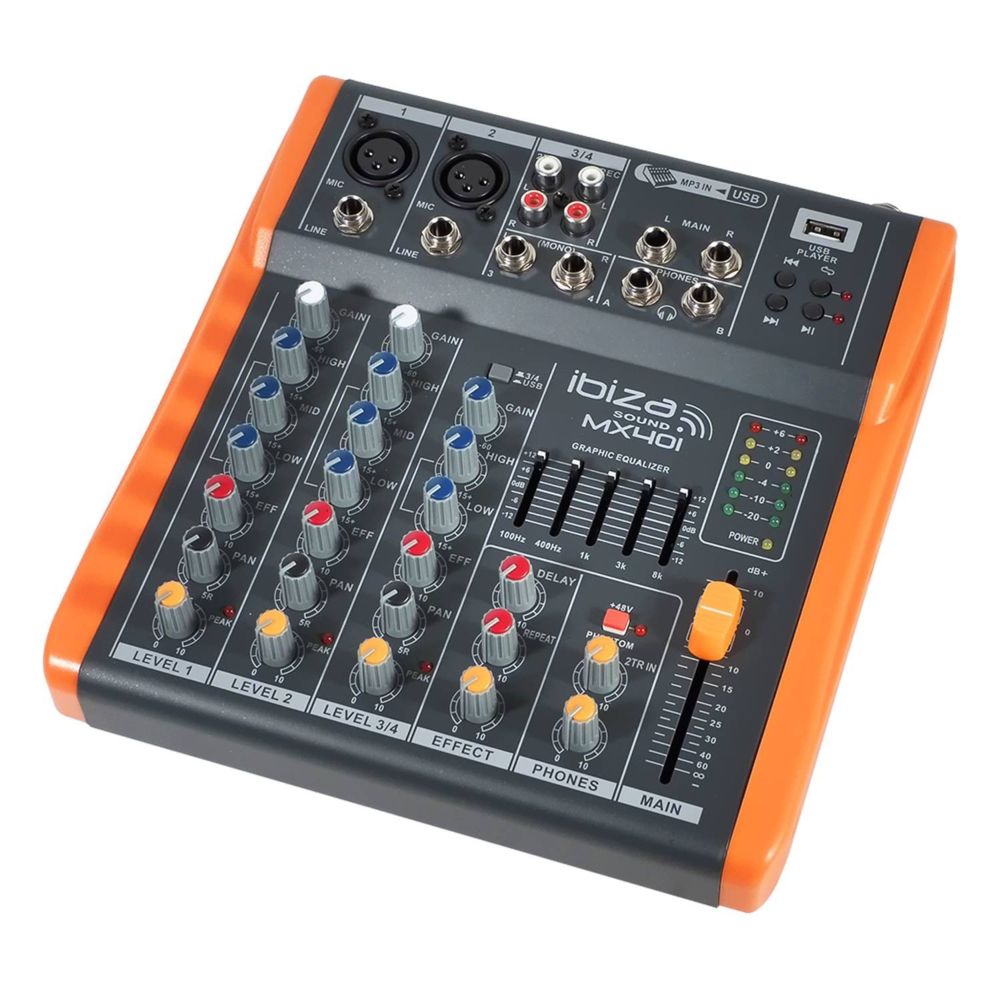 Ibiza Sound - Table de mixage/console 4 canaux - extra compacte - USB - Ibiza Sound MX401 - Tables de mixage