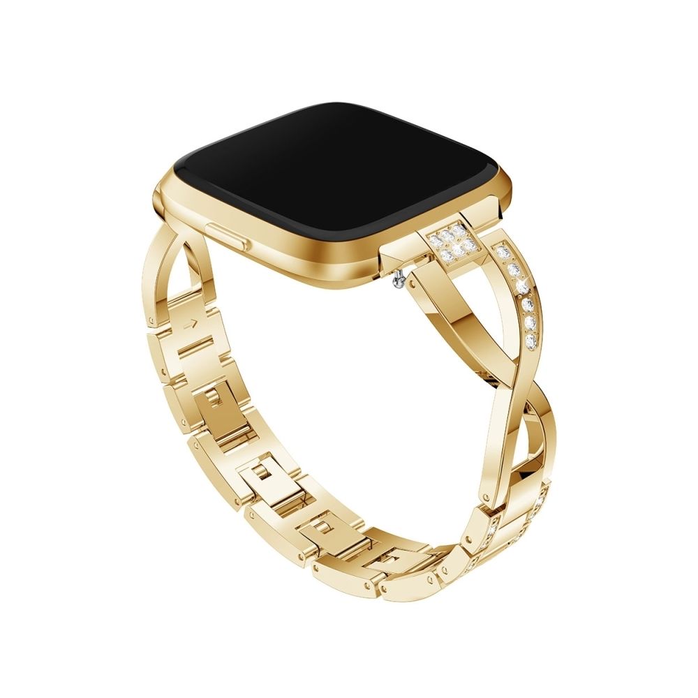 Wewoo - Bracelet pour montre connectée en acier inoxydable massif clouté de diamants Fitbit Versa Lite or - Bracelet connecté